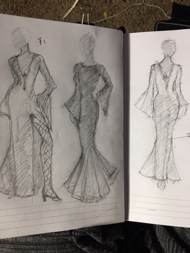 Frenchie Slade's original Morticia costume sketch